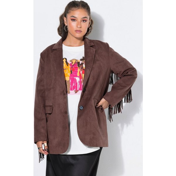 Studio Untold Blusenblazer Blazer oversized Velours Fakeleder Ärmelfransen