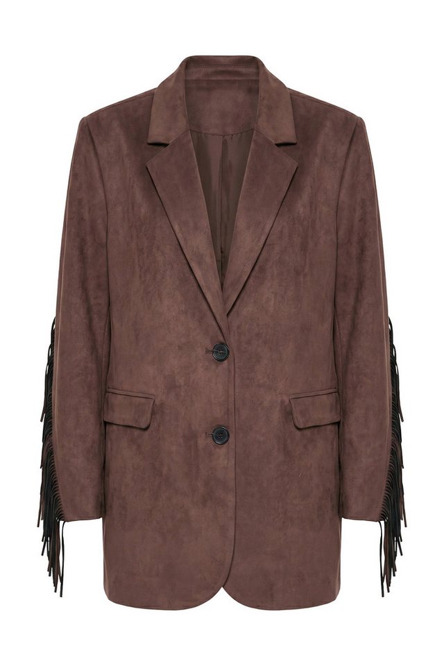 Studio Untold Blusenblazer Blazer oversized Velours Fakeleder Ärmelfransen – Bild 2 von 4