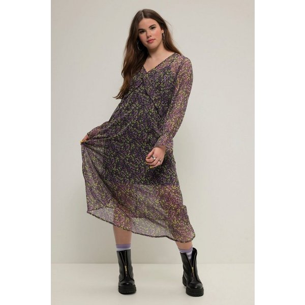 Studio Untold Jerseykleid Maxikleid A-Line Chiffon Minimal Blumen Langarm