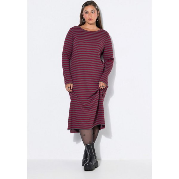 Studio Untold Jerseykleid Midikleid Rippjersey mit Ringeln Langarm