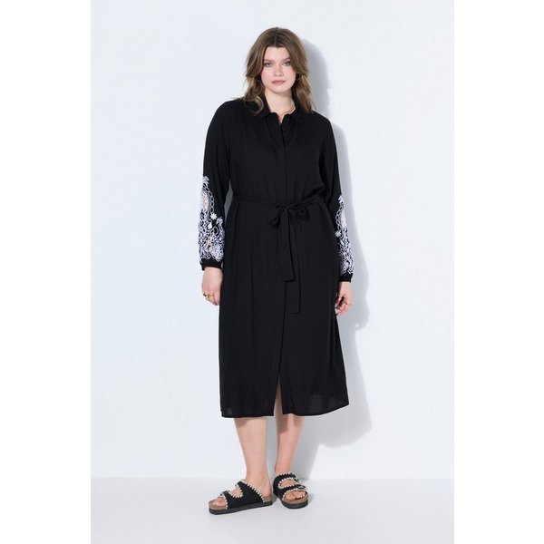 Studio Untold Midikleid Hemdblusen-Midikleid A-Linie bestickte Puffärmel