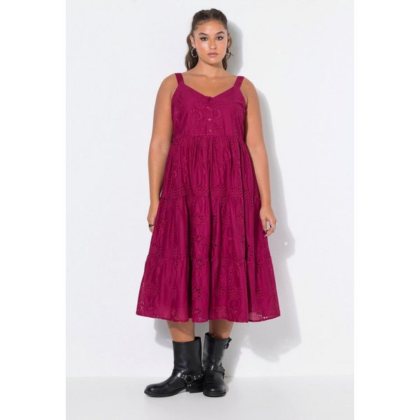 Studio Untold Midikleid Midi-Trägerkleid A-Linie Lochstickerei Volants