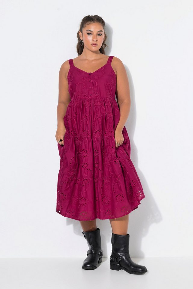 Studio Untold Midikleid Midi-Trägerkleid A-Linie Lochstickerei Volants – Bild 4 von 4