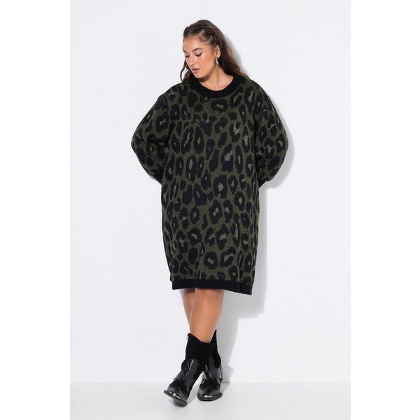 Studio Untold Minikleid Strickkleid oversized Leo-Muster Ballonärmel