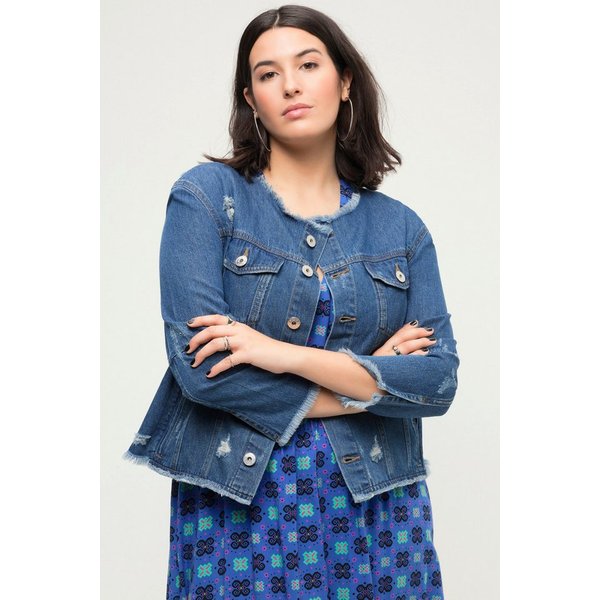 Studio Untold Sommerjacke Jeansjacke Regular Fit Destroy-Effekte Patches
