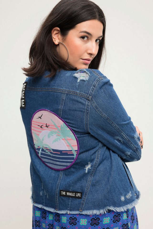 Studio Untold Sommerjacke Jeansjacke Regular Fit Destroy-Effekte Patches – Bild 3 von 5