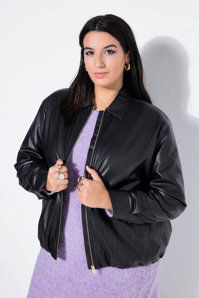Studio Untold Sommerjacke Lederoptik-Blouson oversized Zipper Komplettfutter – Bild 4 von 4