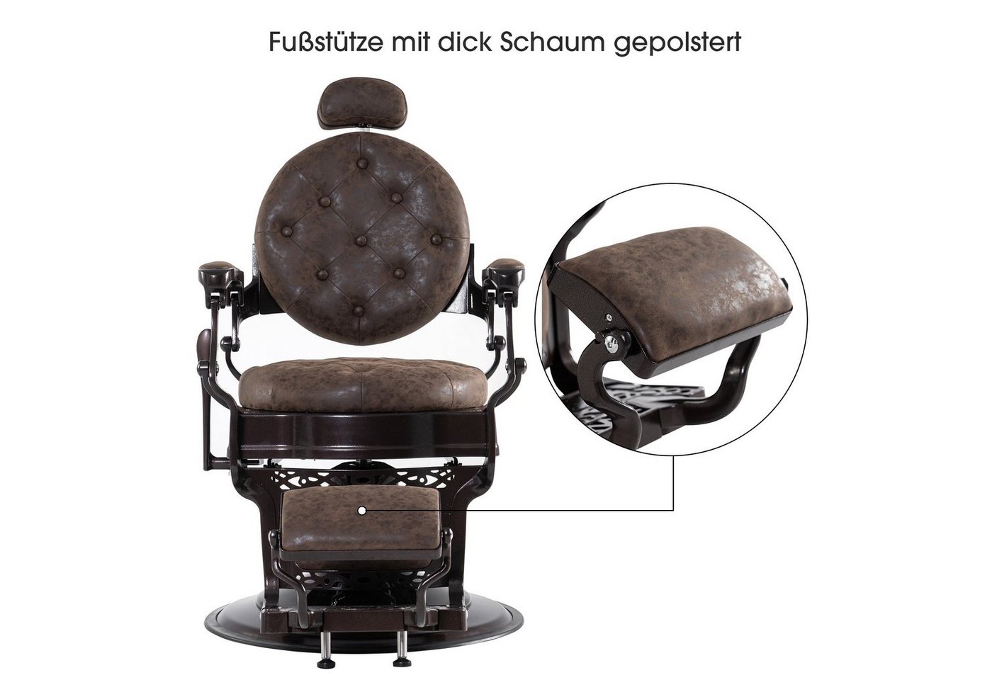 Barberpub Stuhl Barberpub hydraulischer Friseurstuhl 3849, 52 × 52 × 112 cm, Friseursessel mit Retro/ Vintage Stil – Bild 4 von 5
