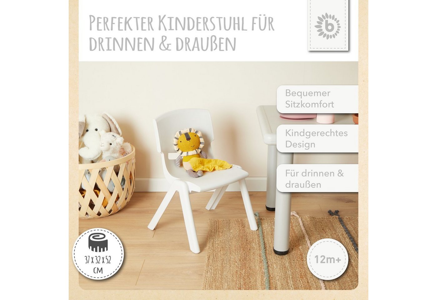 BIECO Stuhl Bieco Kinderstuhl bis 80 kg, stapelbar, kippsicher Kinder Stuhl – Bild 2 von 5