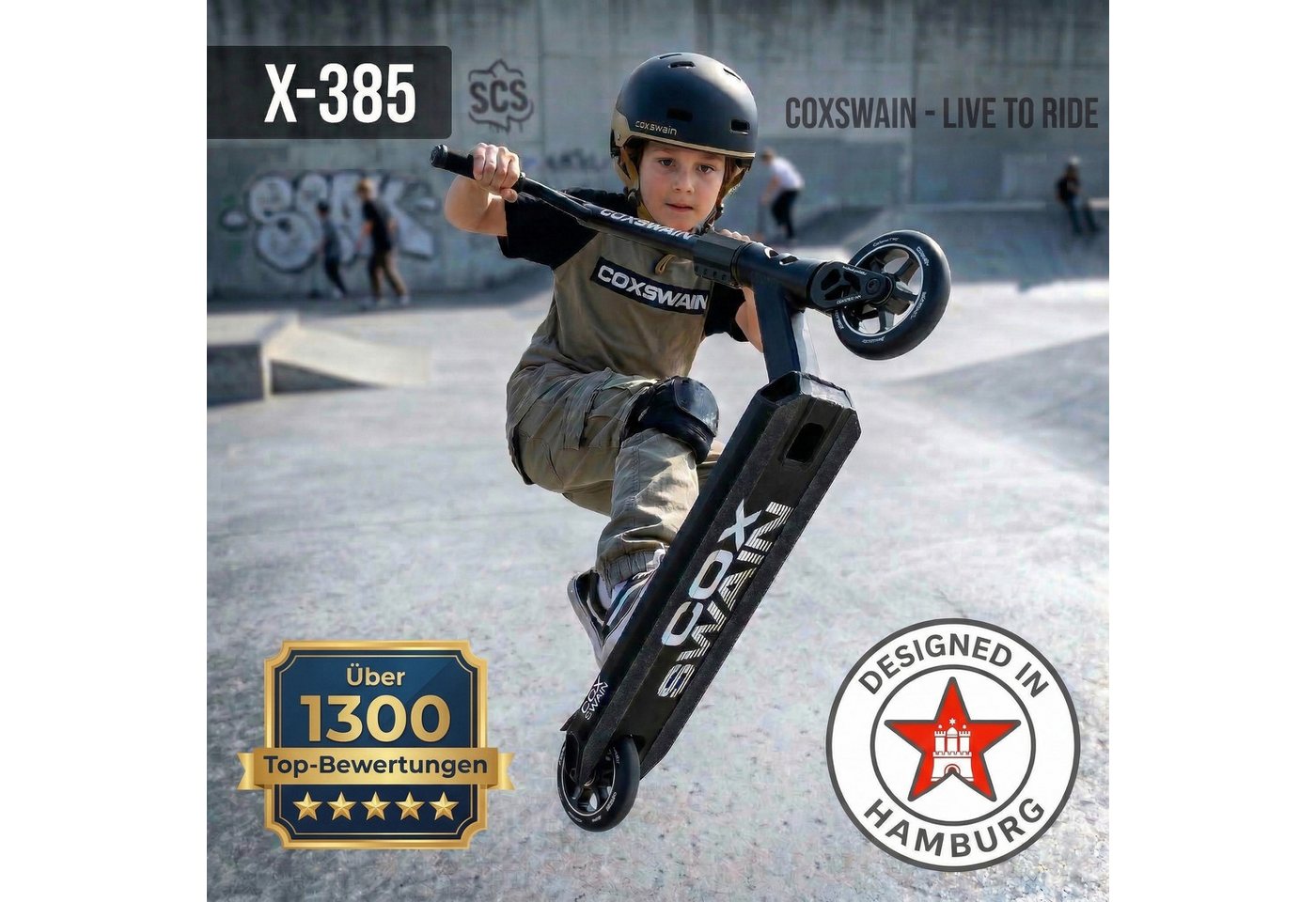 Cox Swain Stuntscooter Cox Swain Stunt Scooter X-385, (1 tlg), ABEC9 Lager und ALU Kern Rollen Super Heavy Quality! – Bild 2 von 5