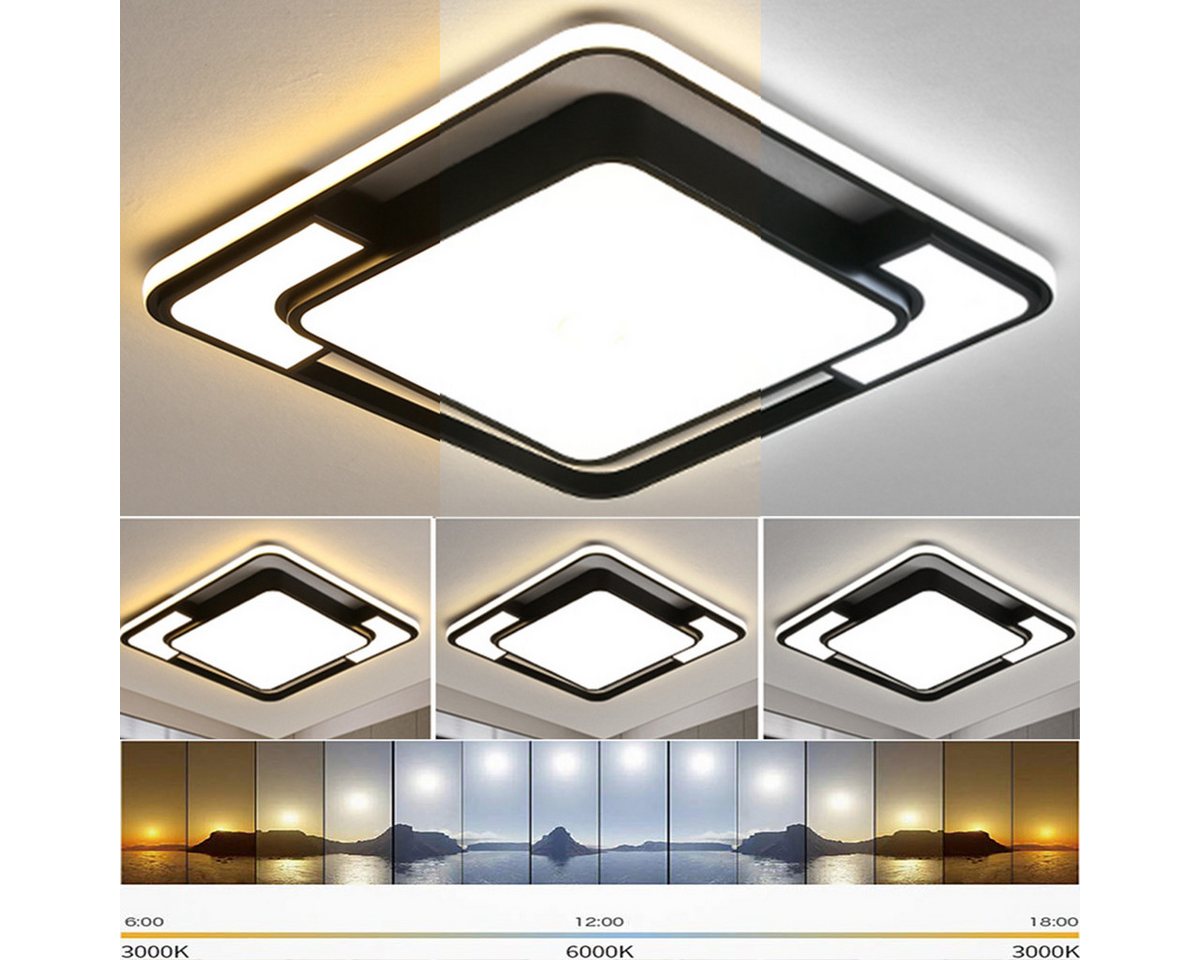 style home Deckenleuchte LED Deckenlampe dimmbar mit Fernbedienung, 90W-Ø42cm, Warmweiß bis Kaltweiß 3000K-6000K, quadratisch 42x6 cm, Schwarz, für Wohnzimmer B – Bild 2 von 5