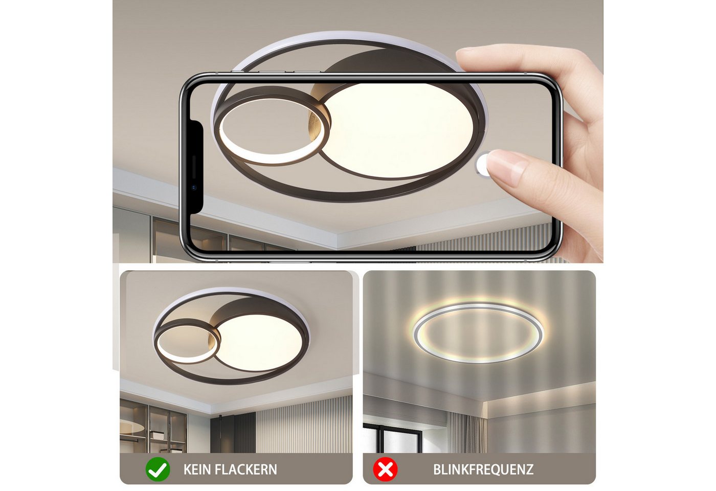 style home Deckenleuchte LED Deckenlampe dimmbar mit Fernbedienung, 55W-Ø55cm, Warmweiß bis Kaltweiß 3000K-6000K, Ø50x8.5 cm, rund Leuchte für Wohnzimmer Schlaf – Bild 2 von 5