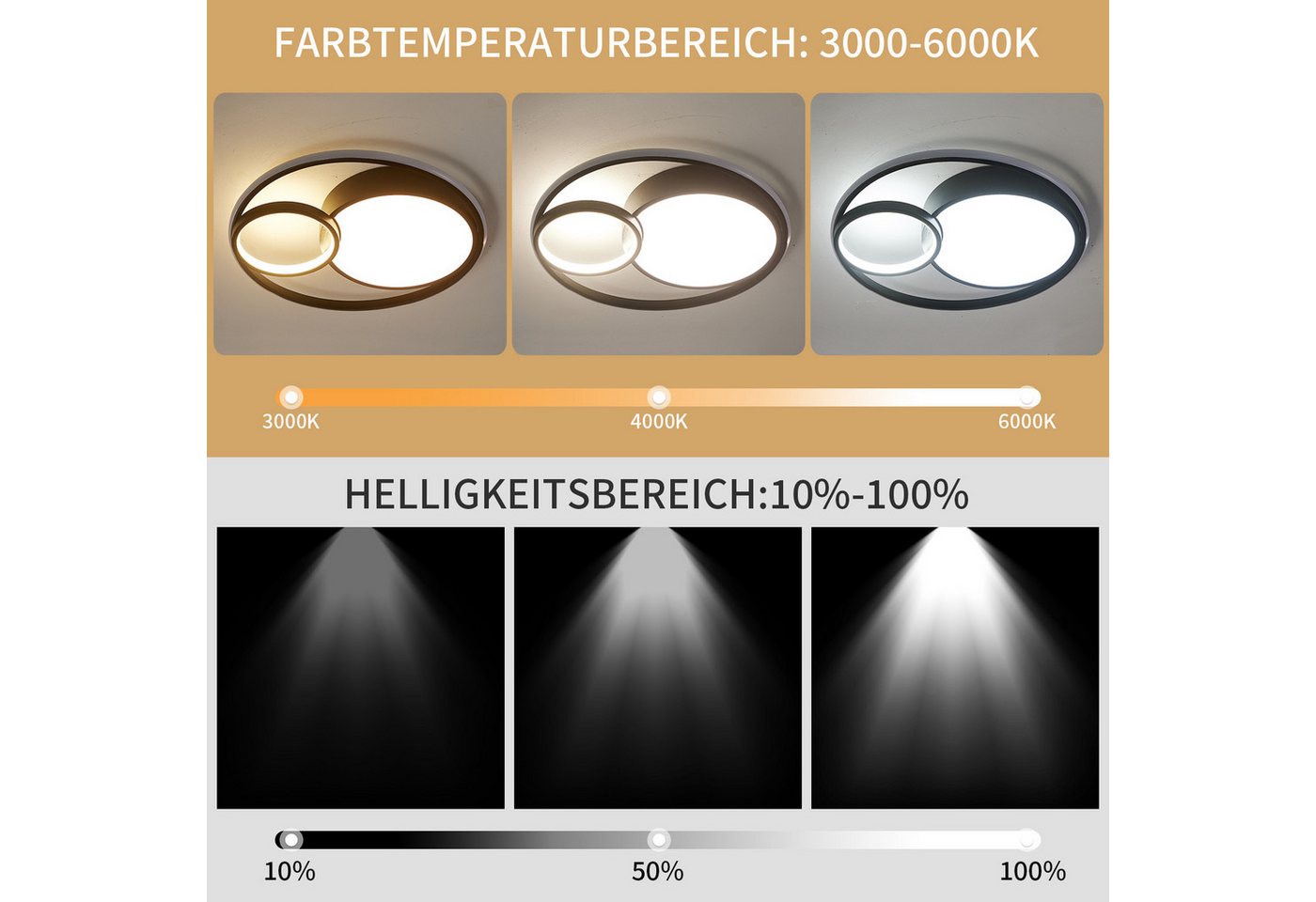 style home Deckenleuchte LED Deckenlampe dimmbar mit Fernbedienung, 55W-Ø55cm, Warmweiß bis Kaltweiß 3000K-6000K, Ø50x8.5 cm, rund Leuchte für Wohnzimmer Schlaf – Bild 3 von 5