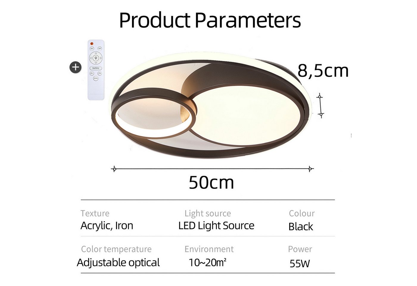style home Deckenleuchte LED Deckenlampe dimmbar mit Fernbedienung, 55W-Ø55cm, Warmweiß bis Kaltweiß 3000K-6000K, Ø50x8.5 cm, rund Leuchte für Wohnzimmer Schlaf – Bild 4 von 5