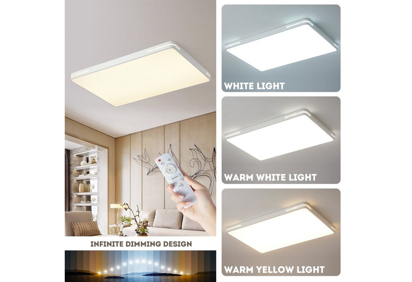 style home Deckenleuchte LED Deckenlampe dimmbar mit Fernbedienung, 192W-90x60x6cm, Warmweiß bis Kaltweiß 3000K-6000K, 90x60x6cm, moderne Leuchte für Wohnzimmer – Bild 2 von 5