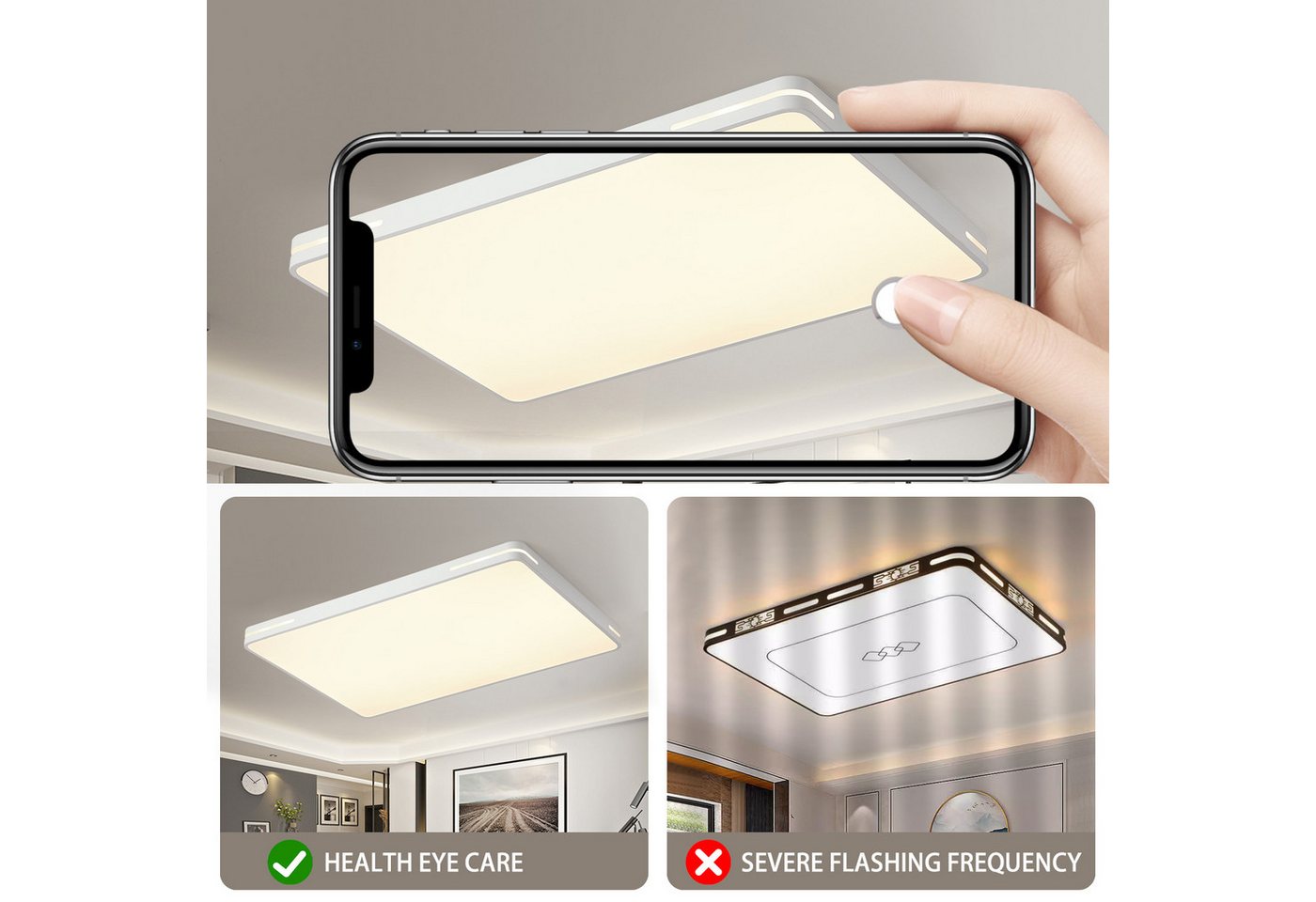 style home Deckenleuchte LED Deckenlampe dimmbar mit Fernbedienung, 192W-90x60x6cm, Warmweiß bis Kaltweiß 3000K-6000K, 90x60x6cm, moderne Leuchte für Wohnzimmer – Bild 3 von 5