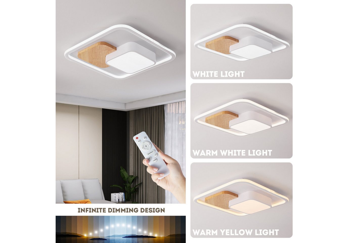 style home Deckenleuchte LED Deckenlampe dimmbar mit Fernbedienung, 90W-Ø50cm, LED fest integriert, Warmweiß bis Kaltweiß 3000K-6000K, Ø50x4cm, rund Leuchte für – Bild 2 von 5