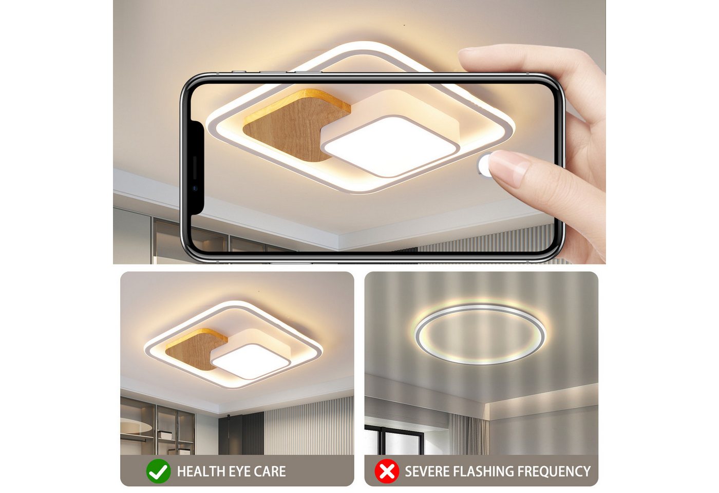 style home Deckenleuchte LED Deckenlampe dimmbar mit Fernbedienung, 90W-Ø50cm, LED fest integriert, Warmweiß bis Kaltweiß 3000K-6000K, Ø50x4cm, rund Leuchte für – Bild 3 von 5