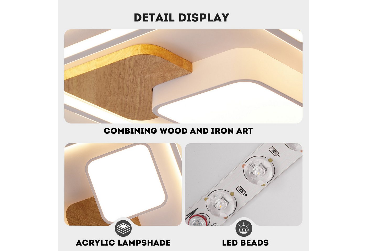 style home Deckenleuchte LED Deckenlampe dimmbar mit Fernbedienung, 90W-Ø50cm, LED fest integriert, Warmweiß bis Kaltweiß 3000K-6000K, Ø50x4cm, rund Leuchte für – Bild 4 von 5