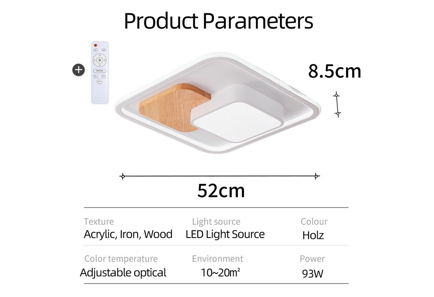 style home Deckenleuchte LED Deckenlampe dimmbar mit Fernbedienung, 90W-Ø50cm, LED fest integriert, Warmweiß bis Kaltweiß 3000K-6000K, Ø50x4cm, rund Leuchte für – Bild 5 von 5