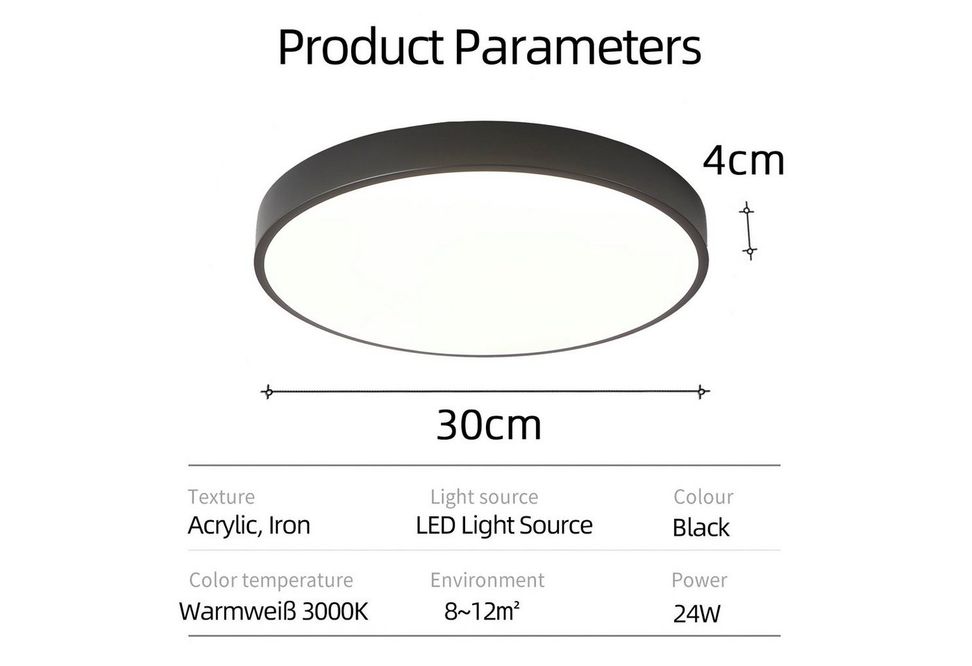 style home LED Deckenleuchte Deckenlampe, 24W-Ø30x4cm, LED fest integriert, Warmweiß 3000K, nicht dimmbar ohne Fernbedienung, für Wohnzimmer Schlafzimmer Büro K – Bild 2 von 5