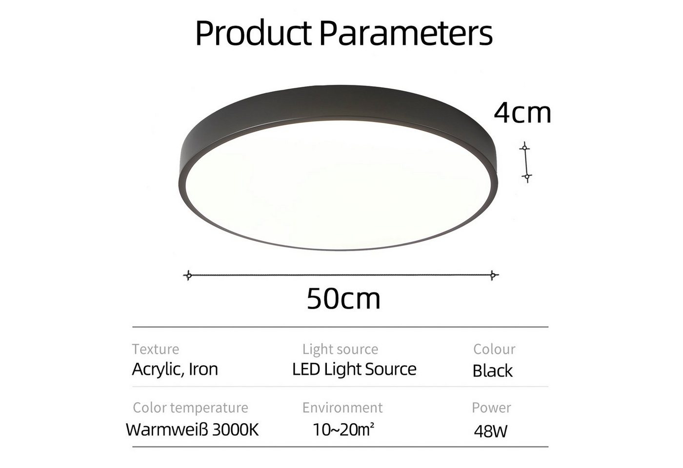 style home LED Deckenleuchte Deckenlampe, 48W-Ø50x4cm, LED fest integriert, Warmweiß 3000K, nicht dimmbar ohne Fernbedienung, für Wohnzimmer Schlafzimmer Büro K – Bild 2 von 5