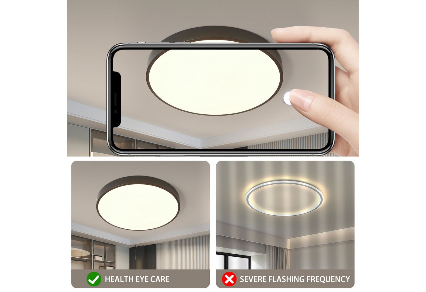 style home LED Deckenleuchte Deckenlampe, 48W-Ø50x4cm, LED fest integriert, Warmweiß 3000K, nicht dimmbar ohne Fernbedienung, für Wohnzimmer Schlafzimmer Büro K – Bild 3 von 5