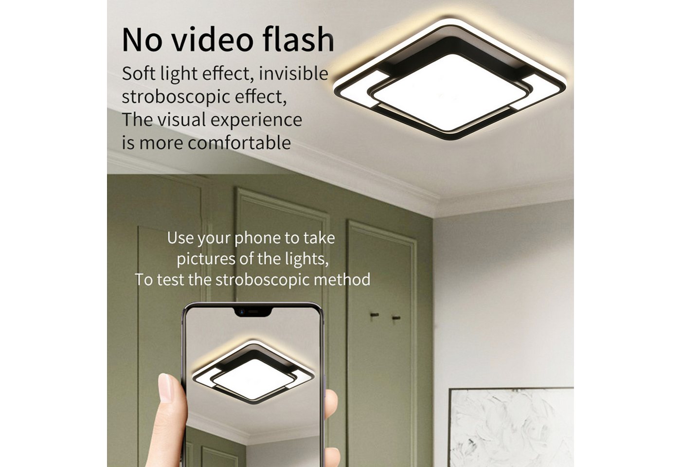 style home LED Deckenleuchte Deckenlampe, 90W-42x42x6cm, LED fest integriert, Warmweiß bis Kaltweiß 3000K-6000K, dimmbar mit Fernbedienung, Quadratische Lampe f – Bild 3 von 5