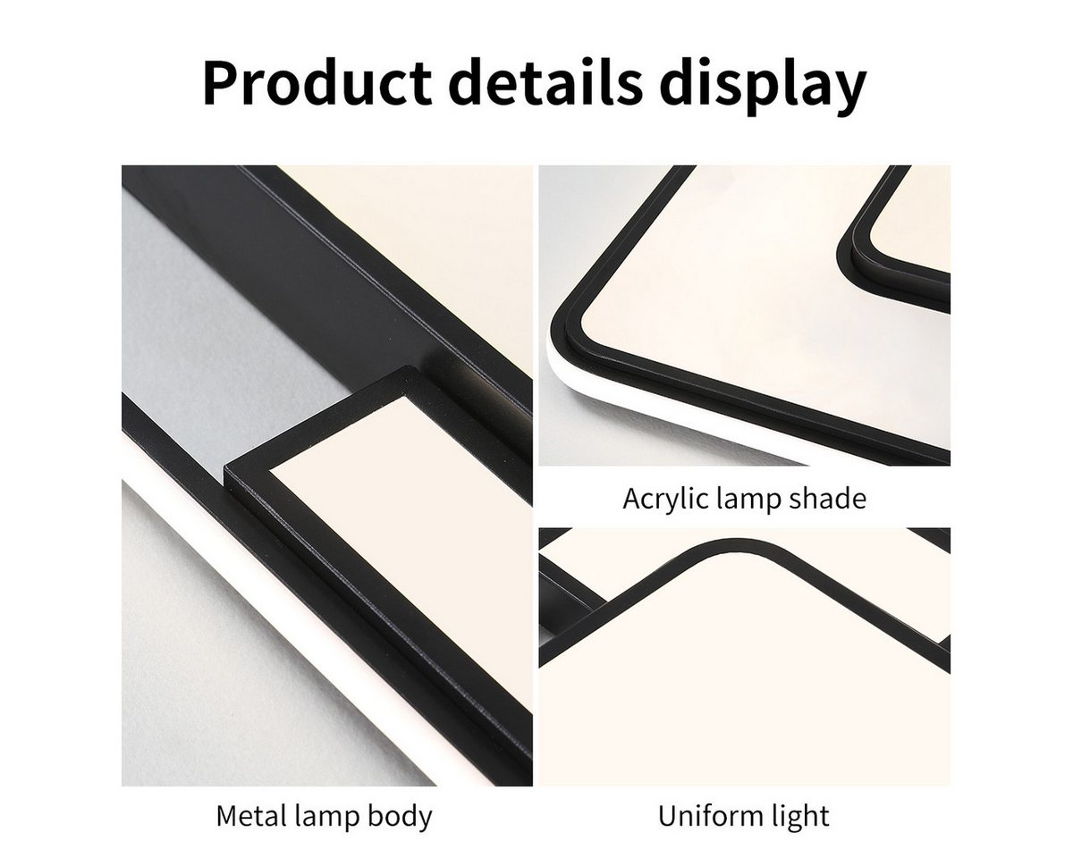style home LED Deckenleuchte Deckenlampe, 90W-42x42x6cm, LED fest integriert, Warmweiß bis Kaltweiß 3000K-6000K, dimmbar mit Fernbedienung, Quadratische Lampe f – Bild 4 von 5