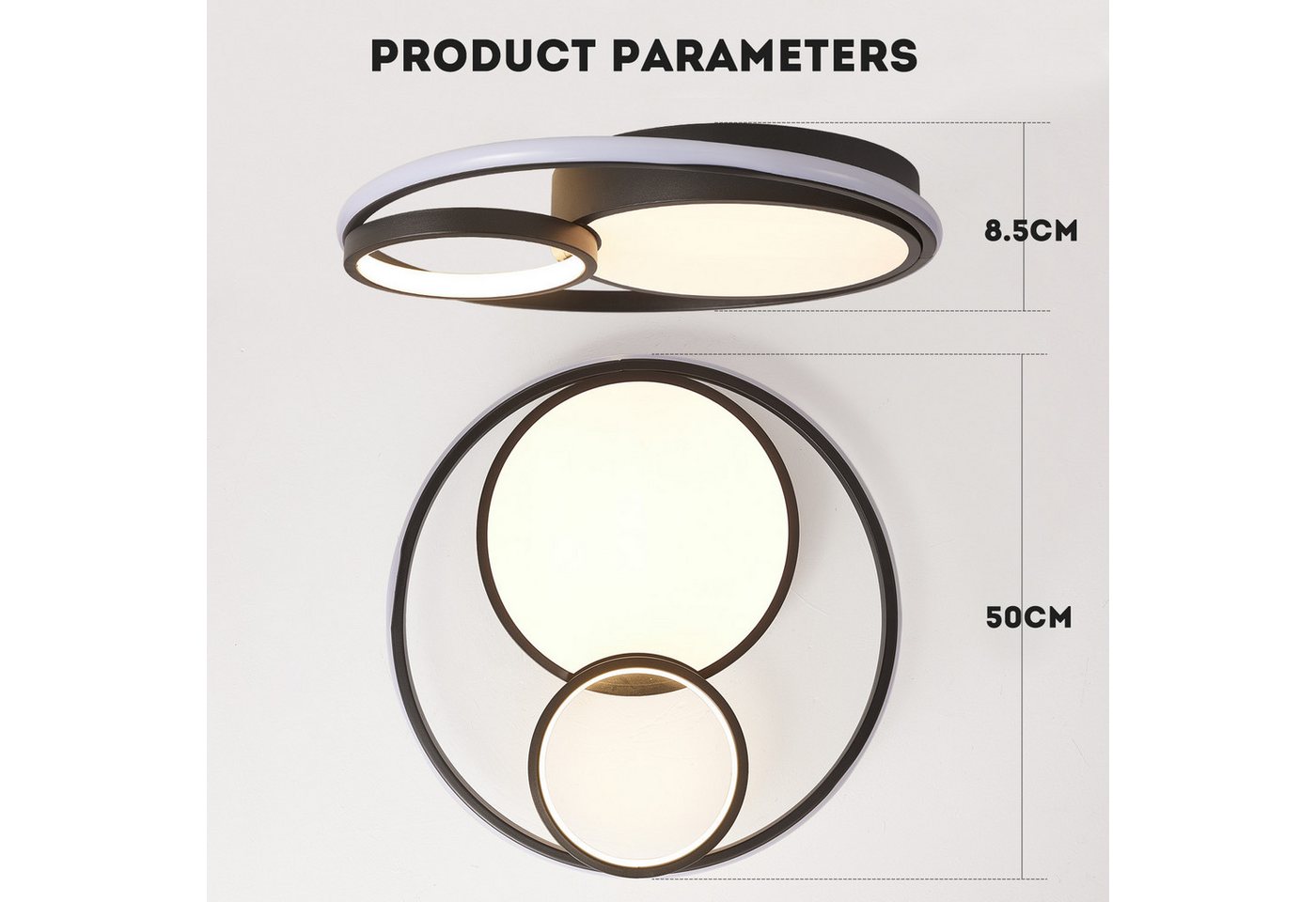 style home LED Deckenleuchte Deckenlampe, 55W-Ø50x8,5cm, LED fest integriert, warmweiß bis kaltweiß 3000-6000K, dimmbar mit Fernbedienung, für Wiohnzimmer Schla – Bild 4 von 5