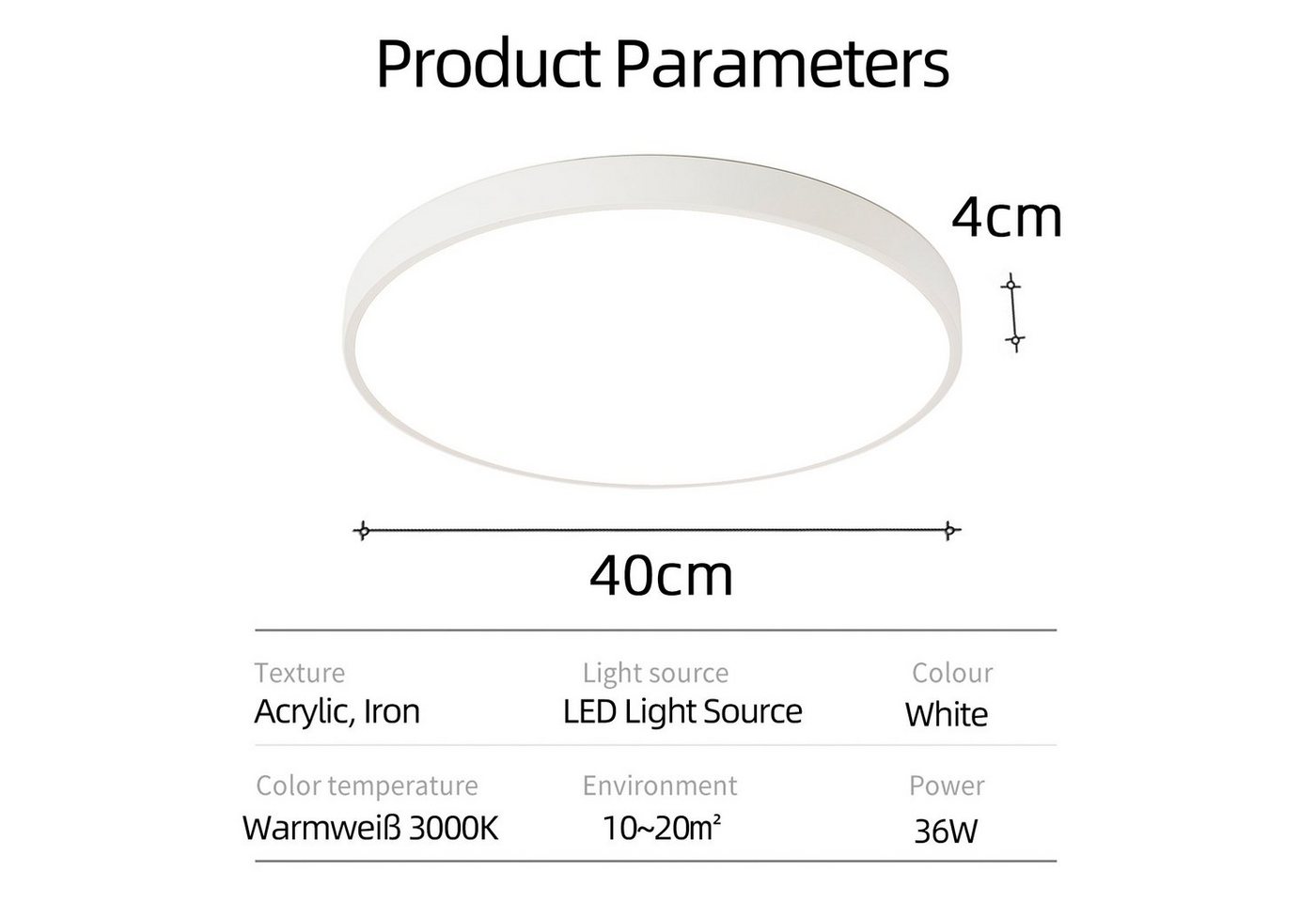 style home LED Deckenleuchte Deckenlampe, 36W-Ø40x4cm, LED fest integriert, Warmweiß 3000K, nicht dimmbar ohne Fernbedienung, für Wohnzimmer Schlafzimmer Büro K – Bild 2 von 5