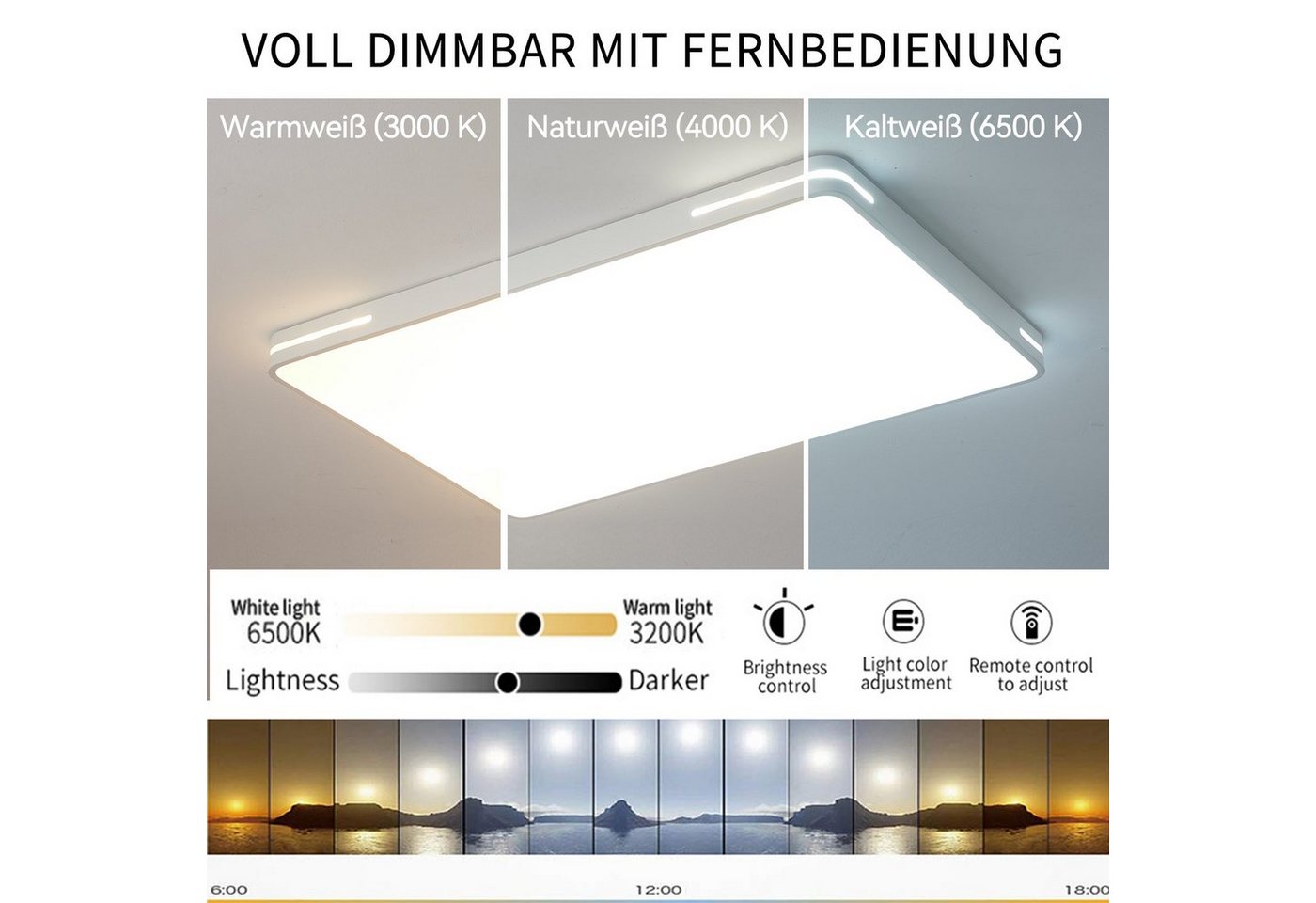 style home LED Deckenleuchte Deckenlampe aus Metal, dimmbar mit Fernbedienung, 192W, LED fest integriert, einstellbar von warmweiß bis kaltweiß, moderne Lampe f – Bild 5 von 5