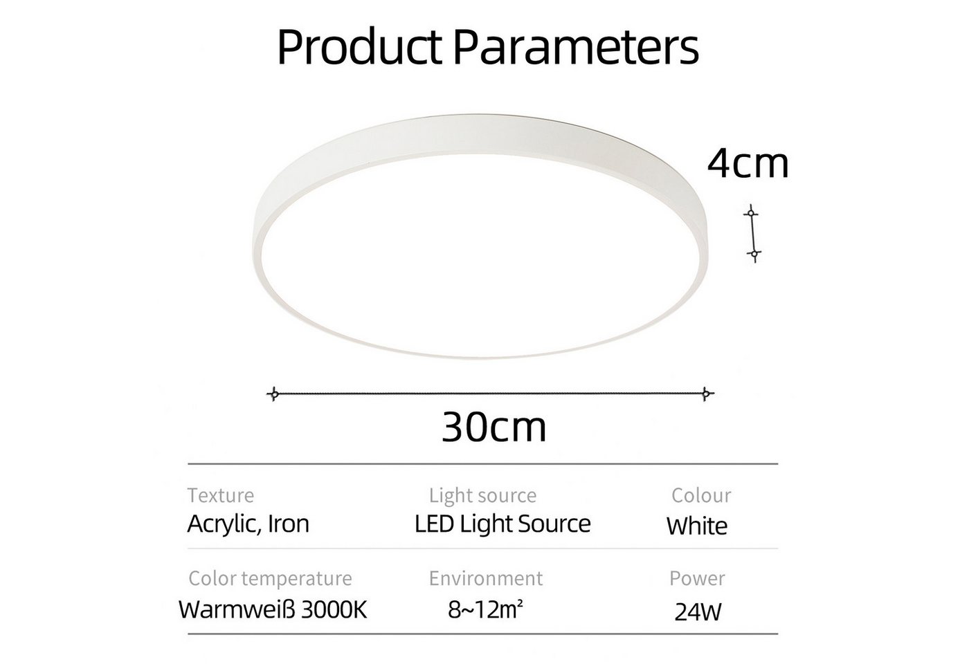 style home LED Deckenleuchte Deckenlampe, 24W-Ø30x4cm, LED fest integriert, Warmweiß 3000K, nicht dimmbar ohne Fernbedienung, für Wohnzimmer Schlafzimmer Büro K – Bild 2 von 5