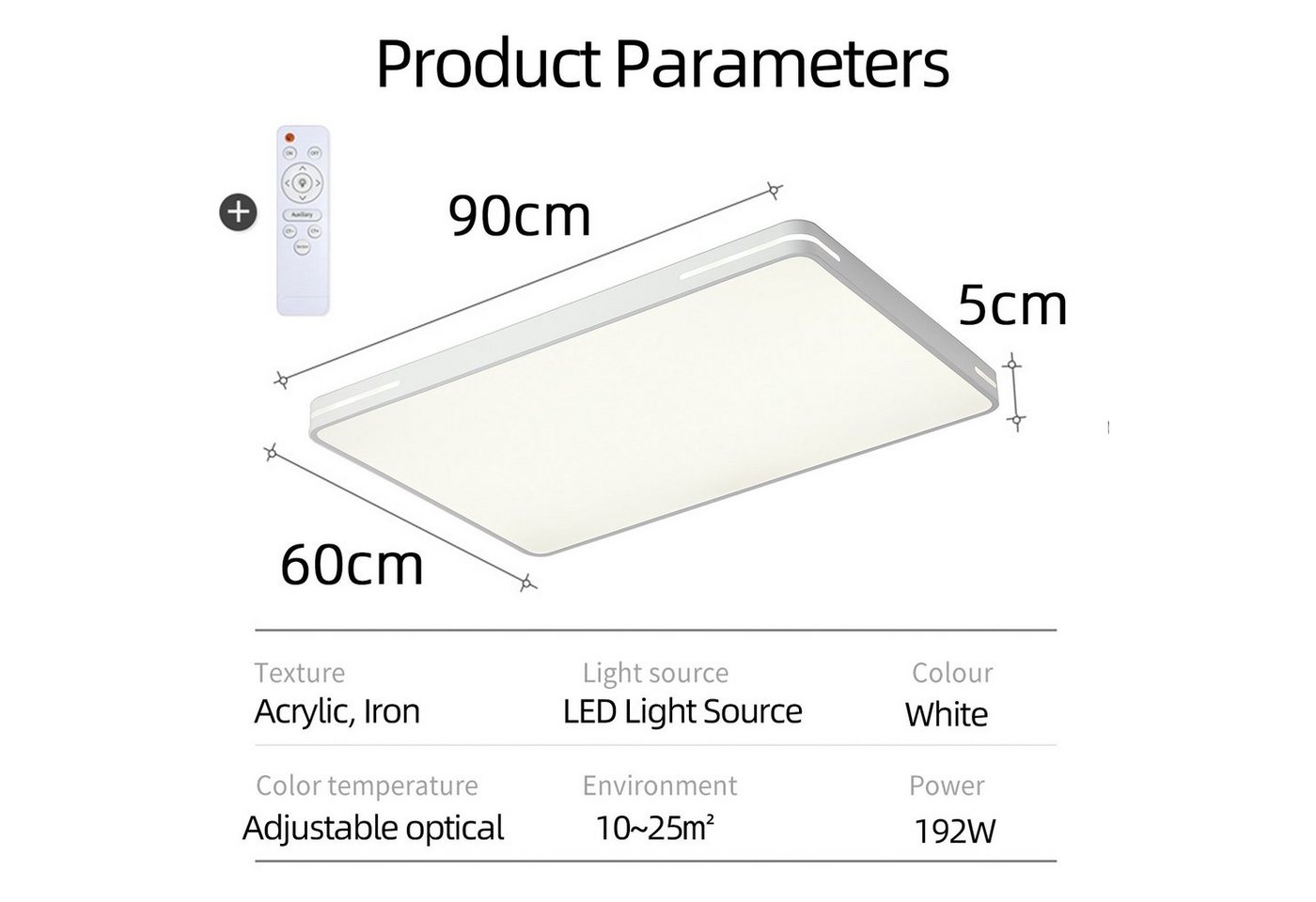 style home LED Deckenleuchte Deckenlampe, 192W-90x60x5cm, LED fest integriert, warmweiß bis kaltweiß 3000-6000K, dimmbar mit Fernbedienung, Rechteckige Lampe fü – Bild 5 von 5