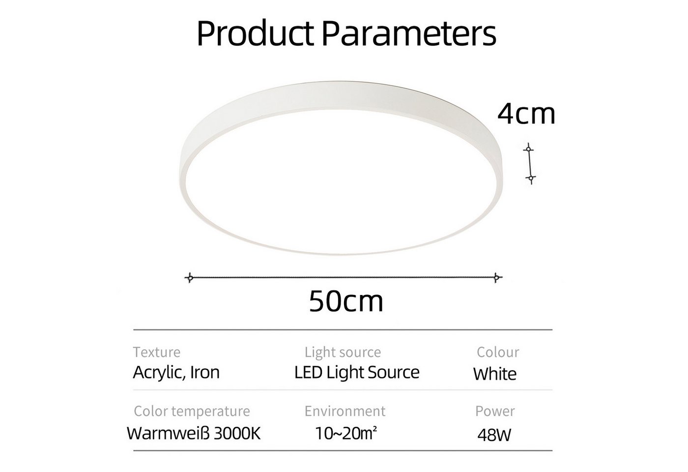 style home LED Deckenleuchte Modern Deckenlampe für Wohnzimmer Schlafzimmer, 48W-Warmweiß 3000K, LED fest integriert, Warmweiß 3000K ohne Fernbedienung, Runde F – Bild 2 von 5