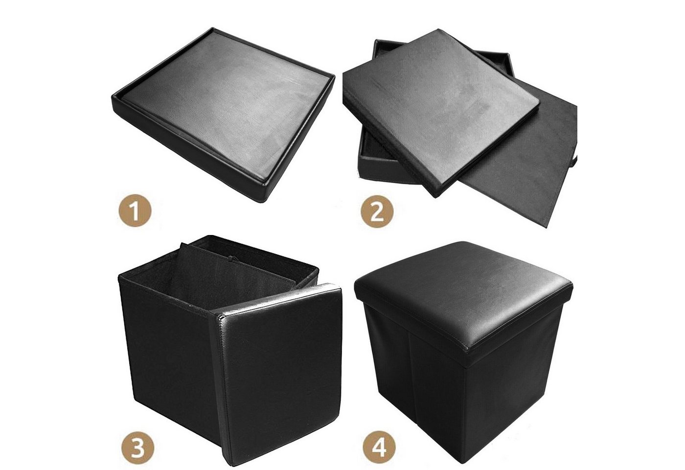 style home Sitzhocker faltbare Sitzbank mit Stauraum, 38*38*38cm (Aufbewahrungsbox mit Deckel, gepolstert Sitzwürfel Fußhocker, Sitztruhe aus Kunstleder), für W – Bild 5 von 5