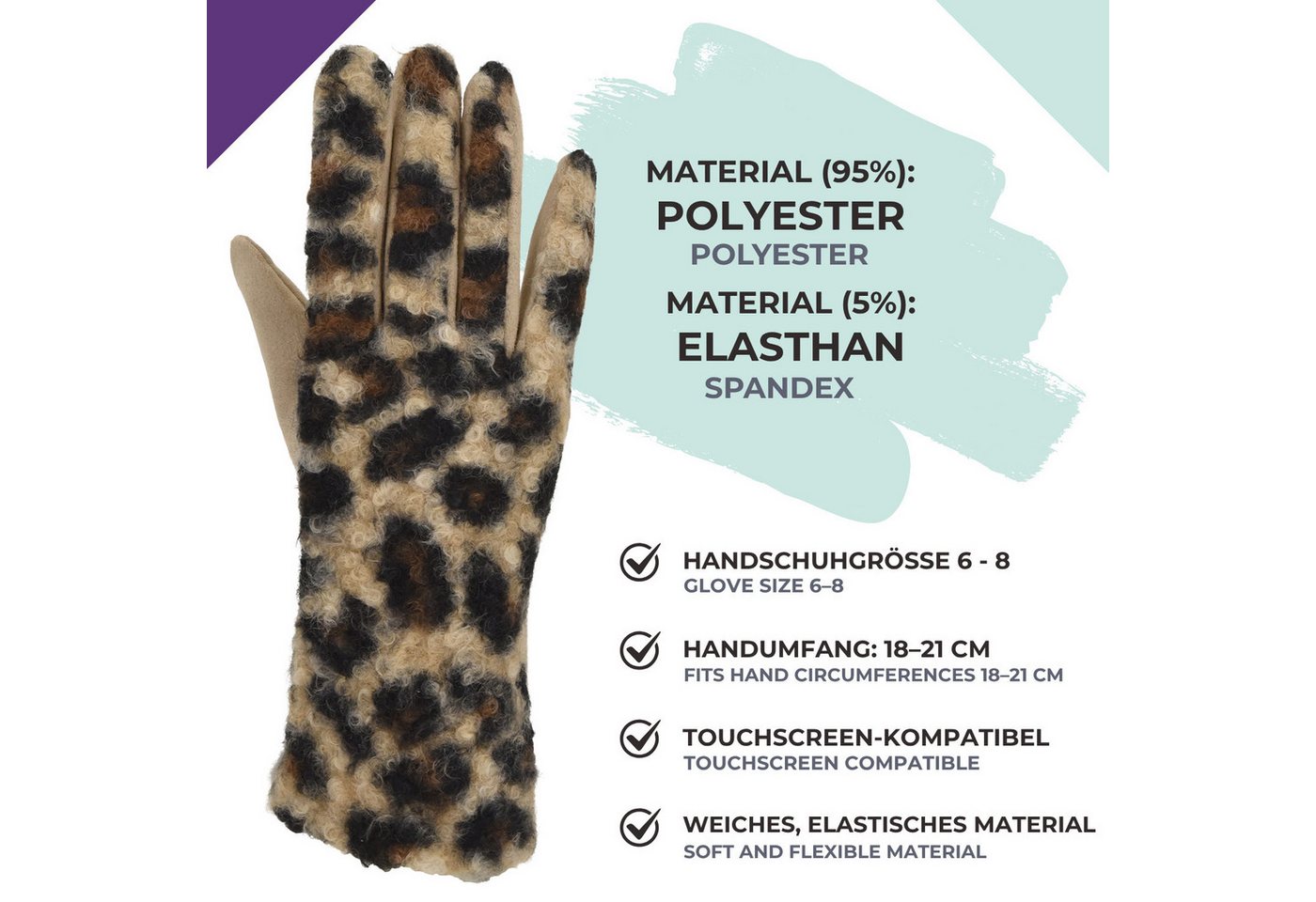 styleBREAKER Baumwollhandschuhe Touchscreen Handschuhe mit Leoparden Muster (1-St) – Bild 4 von 5