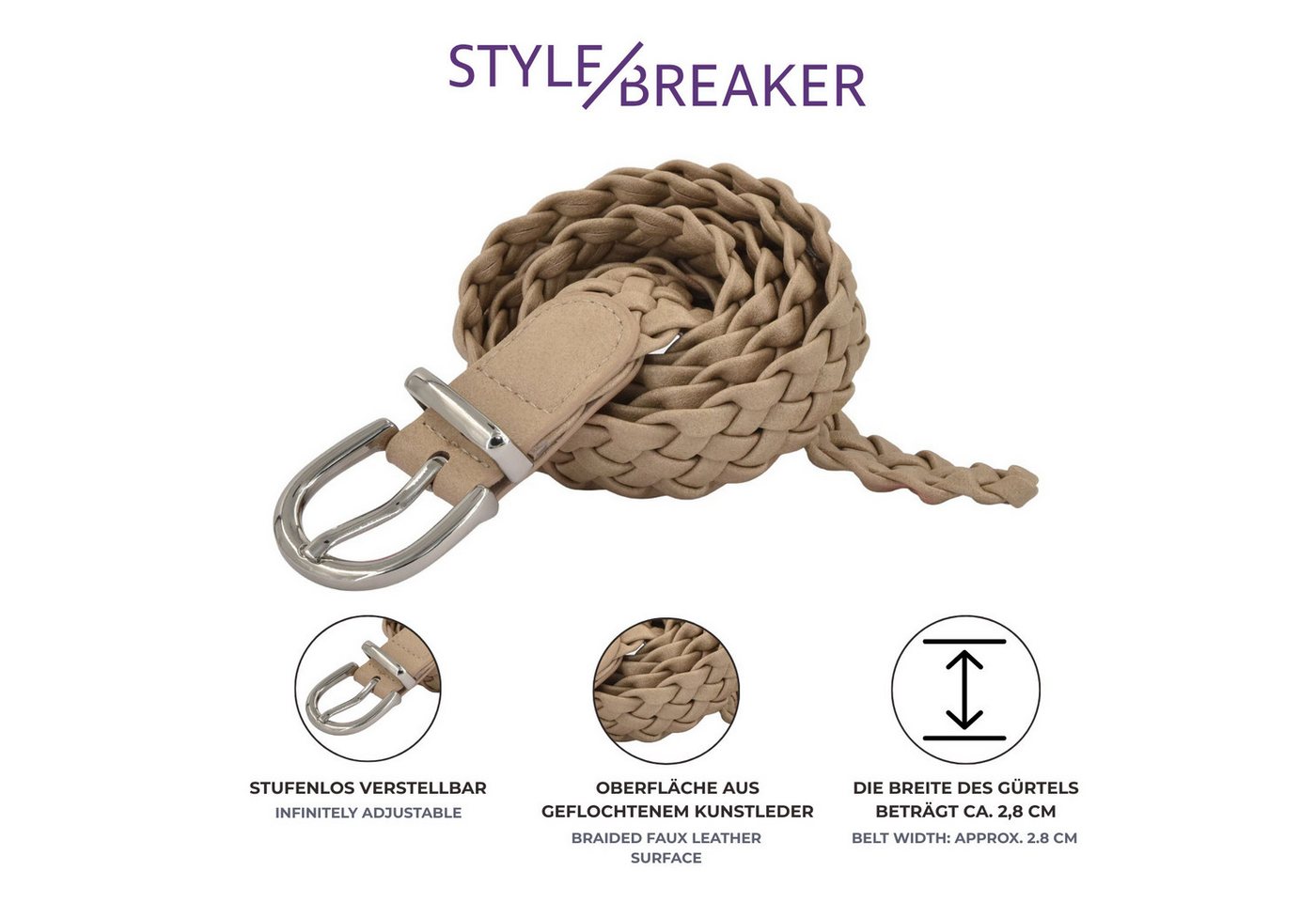 styleBREAKER Flechtgürtel Flechtgürtel schmal (1-St) – Bild 2 von 3