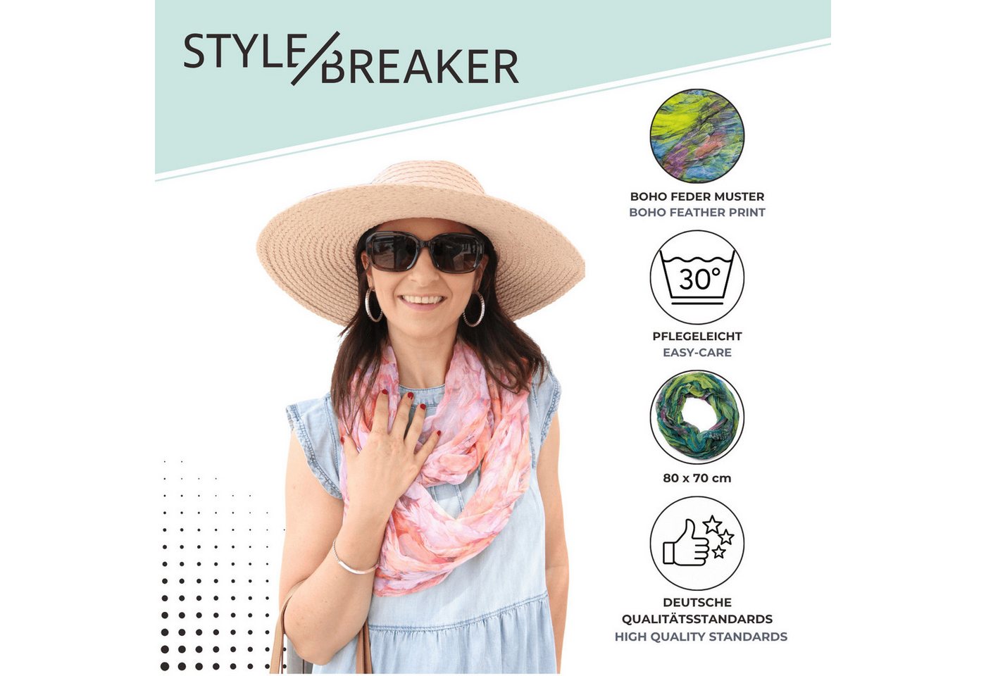 styleBREAKER Loop Loop Schal Feder Muster, (1-St) – Bild 5 von 5