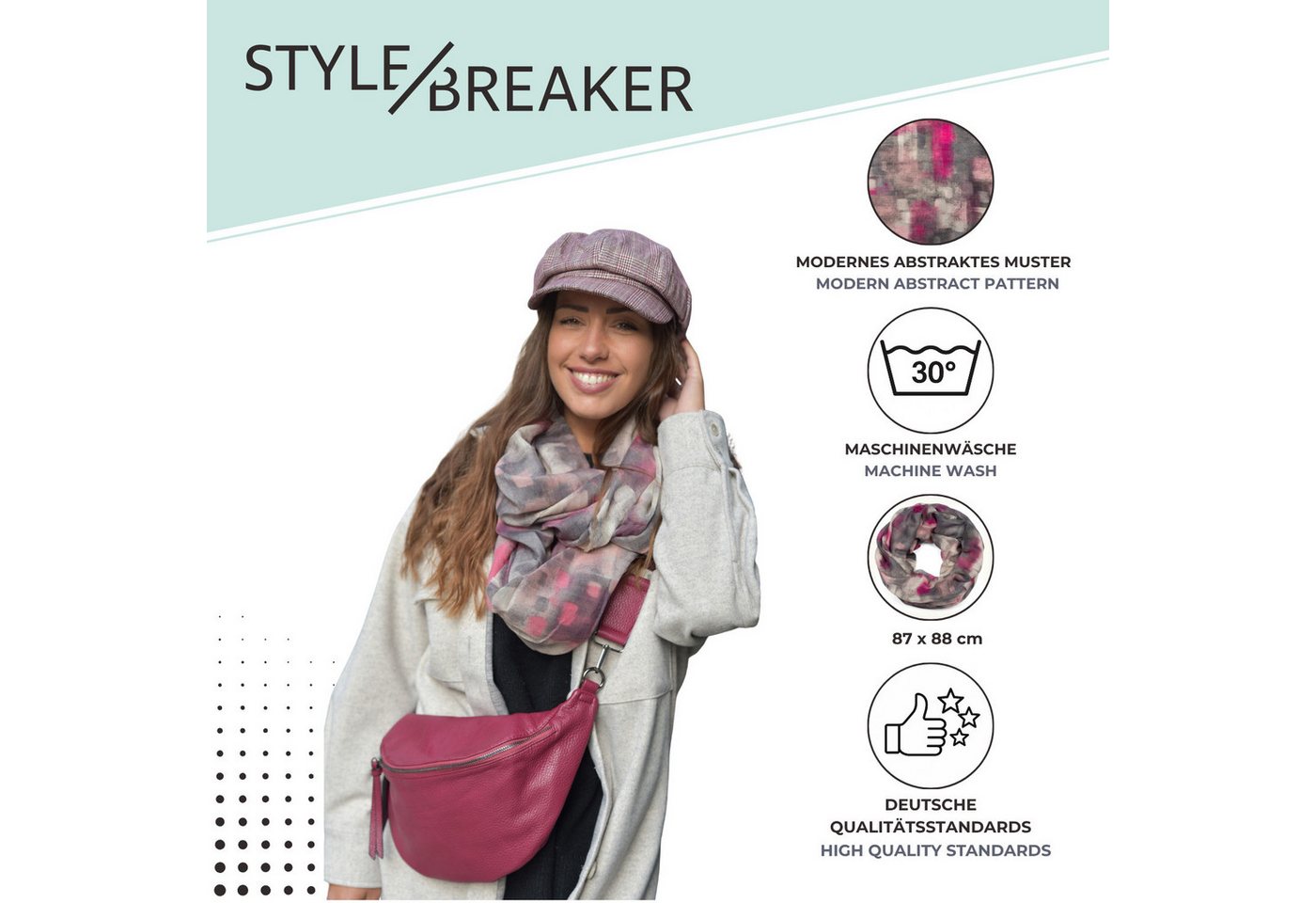 styleBREAKER Loop Loop Schal mit buntem Pinselstrich Muster, (1-St) – Bild 4 von 5