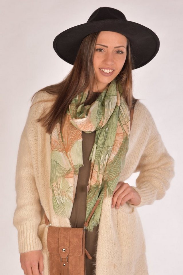 styleBREAKER Modeschal Langer Schal Ginkgo Leaves, (1-St) – Bild 3 von 5