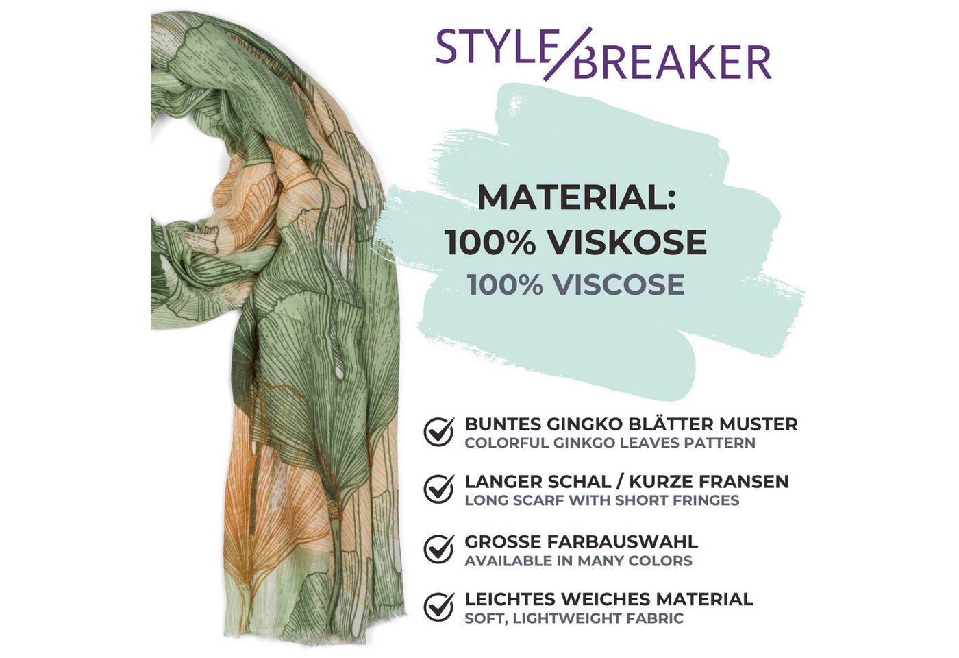 styleBREAKER Modeschal Langer Schal Ginkgo Leaves, (1-St) – Bild 5 von 5