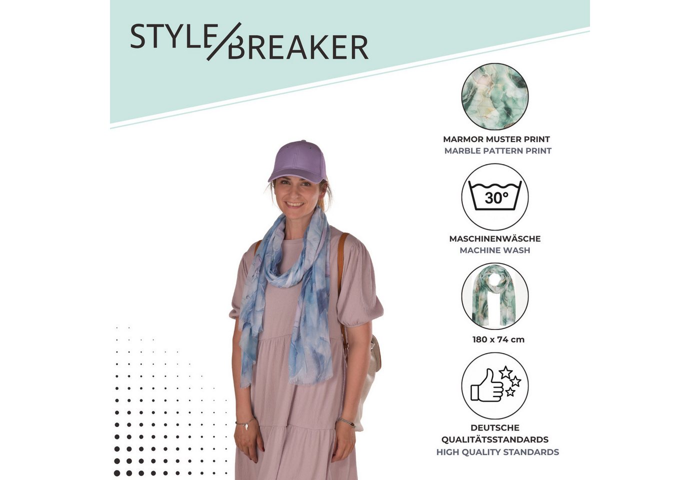 styleBREAKER Modeschal Leichter Schal mit Marmor Muster, (1-St) – Bild 4 von 5