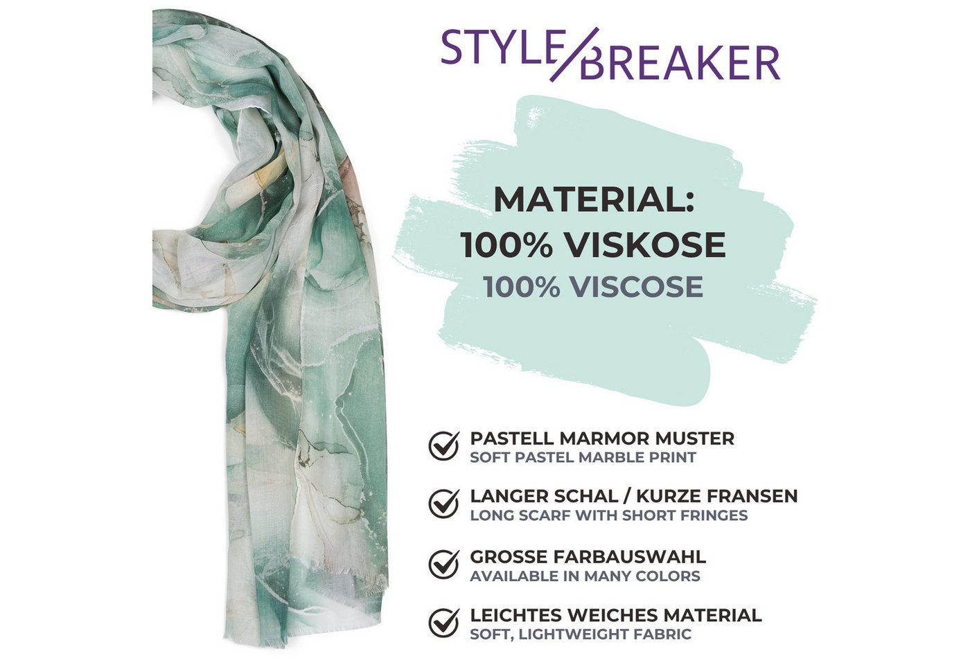 styleBREAKER Modeschal Leichter Schal mit Marmor Muster, (1-St) – Bild 5 von 5