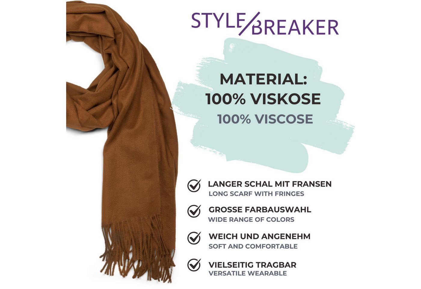 styleBREAKER Modeschal Weicher Schal Uni mit Fransen, (1-St) – Bild 4 von 5