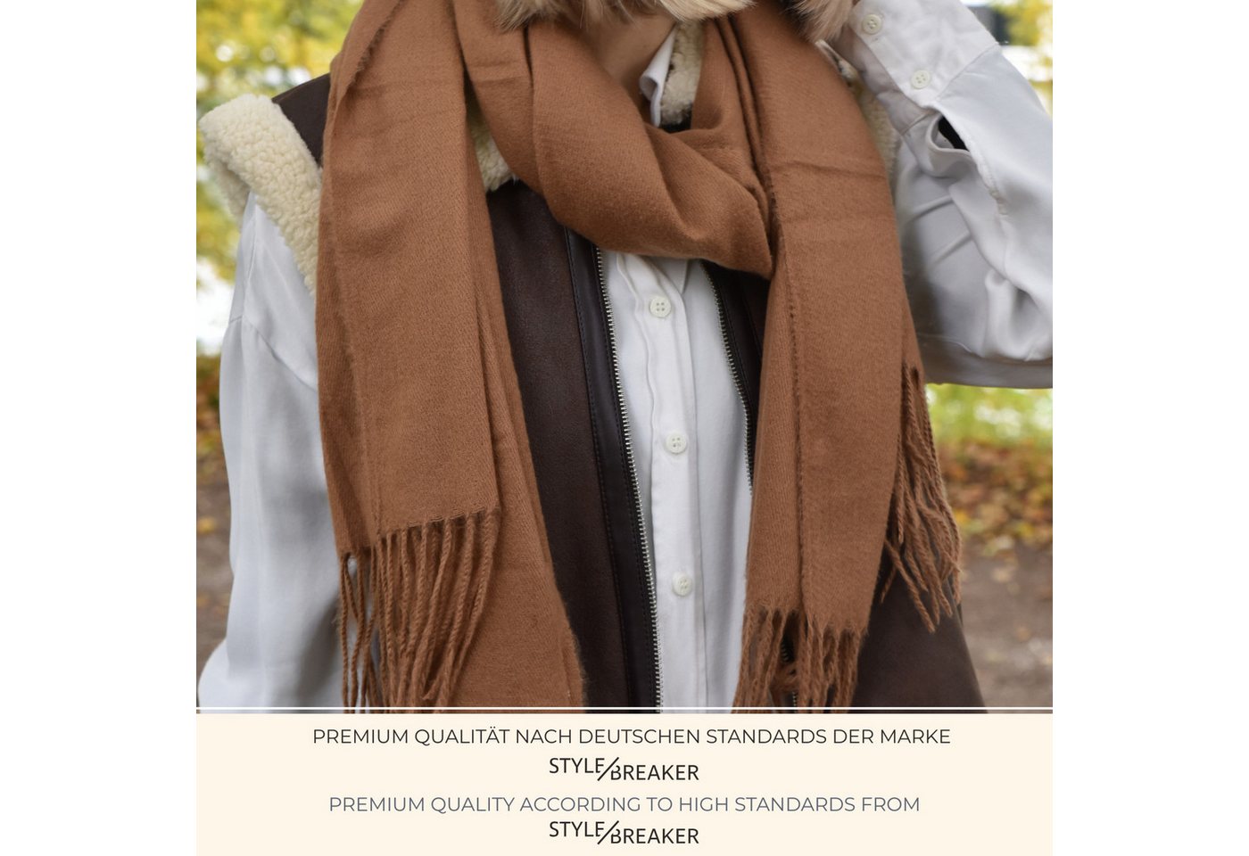 styleBREAKER Modeschal Weicher Schal Uni mit Fransen, (1-St) – Bild 5 von 5