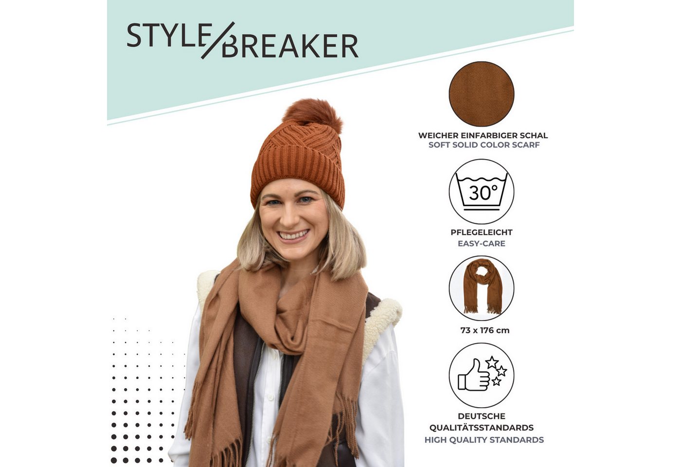 styleBREAKER Modeschal Weicher Schal Uni mit Fransen, (1-St) – Bild 3 von 5