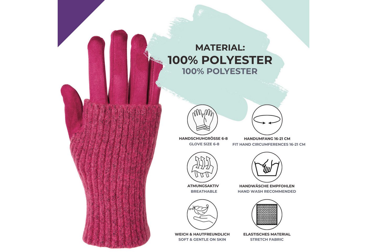 styleBREAKER Strickhandschuhe 3 in 1 Touchscreen Stoff Handschuhe mit abnehmbarer Strick Manschette (1-St) – Bild 4 von 5