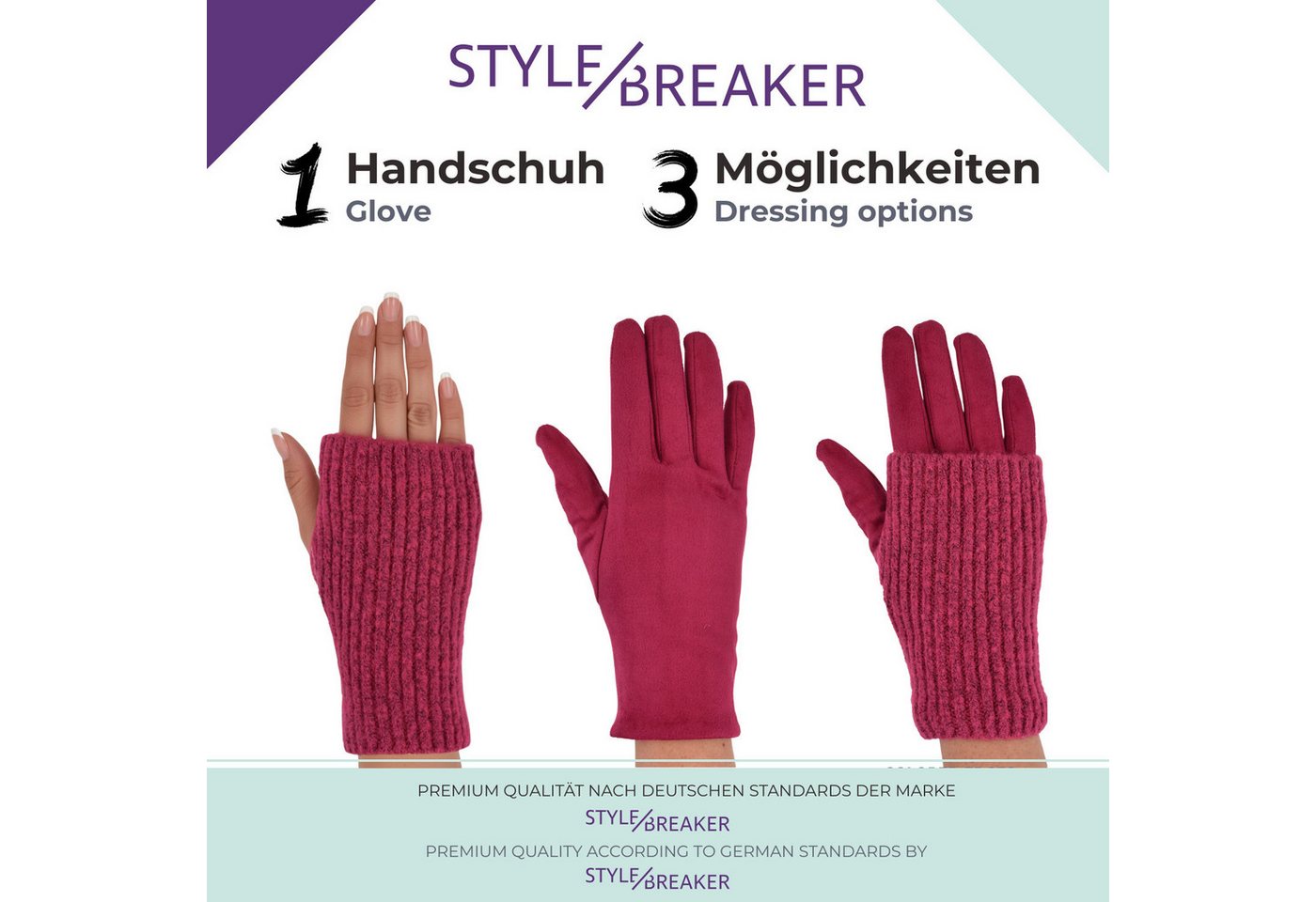 styleBREAKER Strickhandschuhe 3 in 1 Touchscreen Stoff Handschuhe mit abnehmbarer Strick Manschette (1-St) – Bild 5 von 5