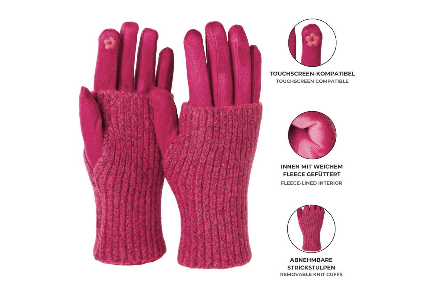 styleBREAKER Strickhandschuhe 3 in 1 Touchscreen Stoff Handschuhe mit abnehmbarer Strick Manschette (1-St) – Bild 3 von 5